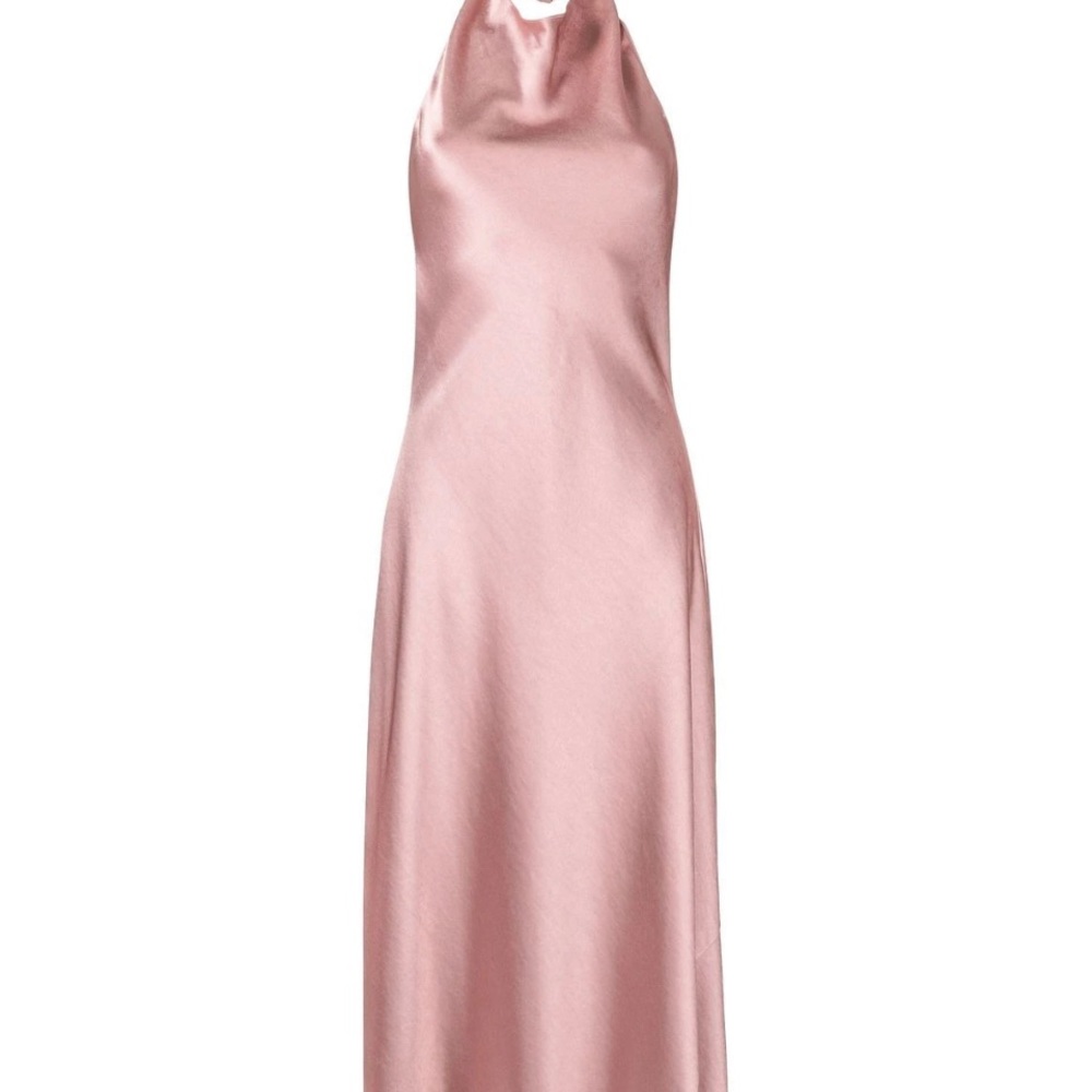 Vince Women Petal Quartz Pink Halter Cowl Neck Silk Maxi Slip Dress Sz M NWT$495